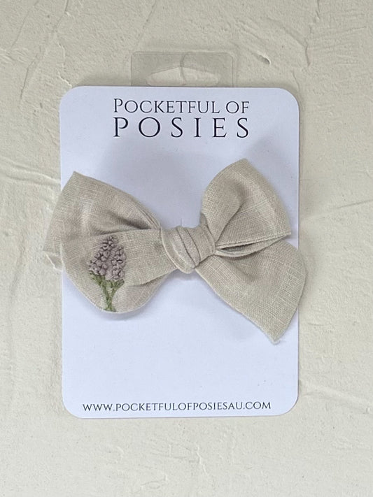 Stone Linen Evie Bow with Lavender